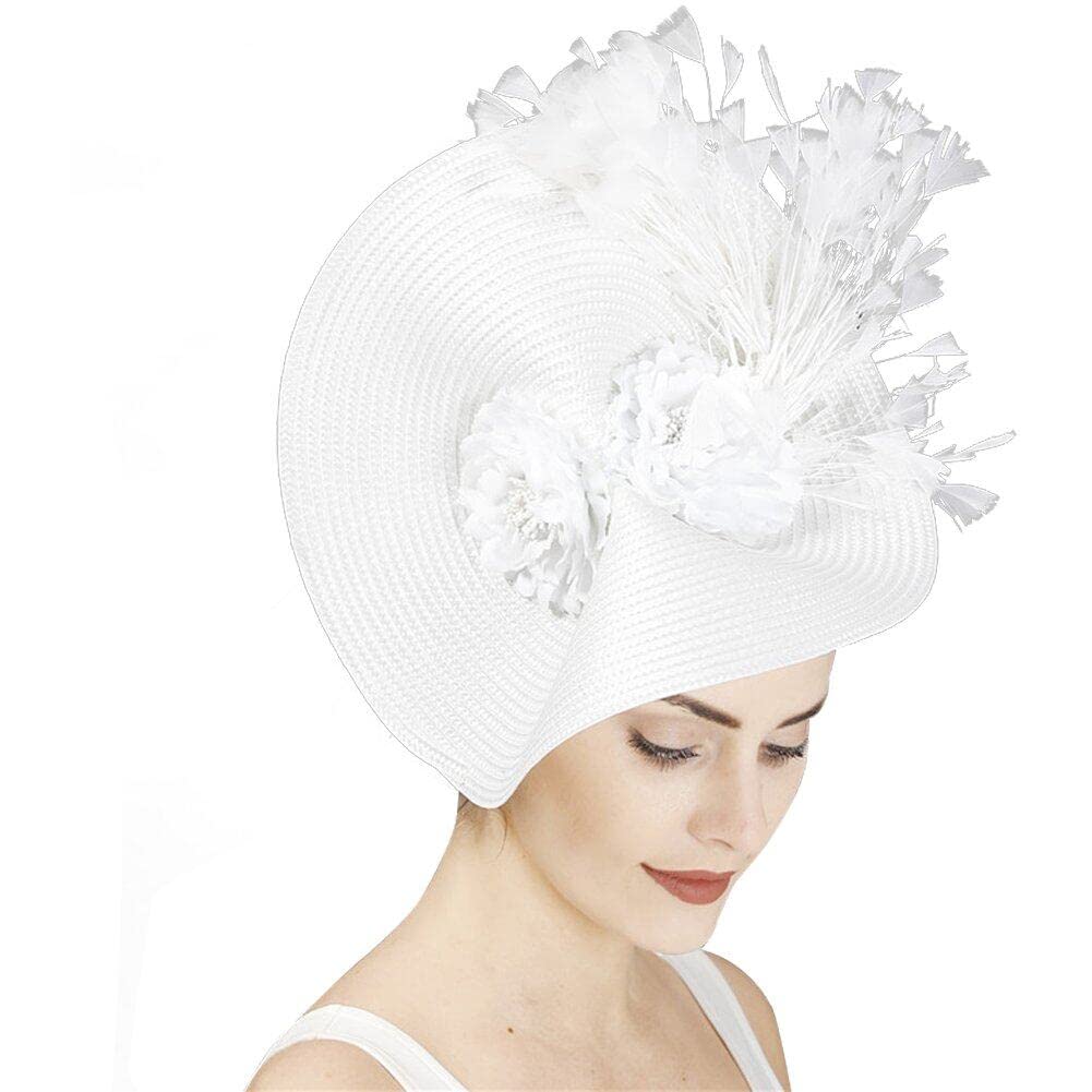 Sanfly Mesh Fascinator Hat Bride Flowers Headwear Feather Wedding Party Headdress Derby Hat with Hairband Hair Accessories