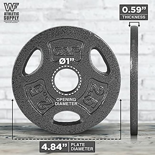 WF Athletic Supply Cast Iron 1-Inch Standard Grip Plate for Strength Training, Muscle Toning, Weight Loss & Crossfit - Multiple Choices Available