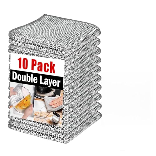 Image of Prime Pick 10 Pack Double Layered Non-Scratch Wire Dishcloth | Steel Scrubber for Utensils, Multipurpose Wet & Dry Cleaning Cloth Scrubber for Dishes, Sinks | Non Abrasive Stainless Steel Mesh Sponge