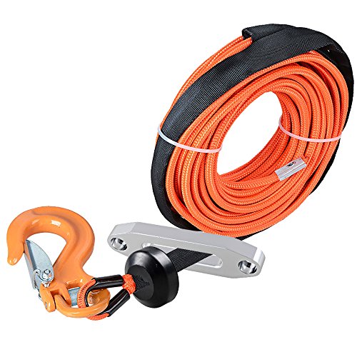 Astra Depot 50' x 1/4" Orange Rock All Heat Guard Synthetic Winch Rope Cable 7000LBS w/Yellow Half-Linked Hook + Rubber Stopper + Hawse Fairlead for Car ATV UTV Ramsey KFI