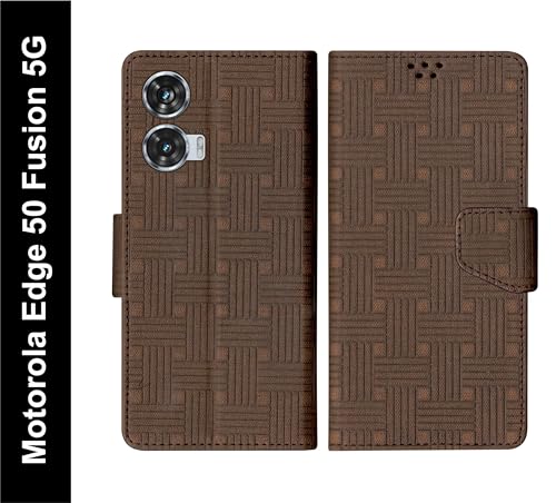 Image of SBMS Faux Leather Motorola Moto Edge 50 Fusion 5G Flip Cover Case Back Cover Case With Magnatic Closure|Inbuilt Stand|Card & Money Pocket (Mat Brown)