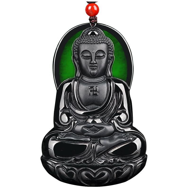 AMINKINA Graceful Natural Ink Jade Guanyin Necklace with Bodhisattva Buddha Pendant - A Serene Blessing and Protective Talisman for Harmony, Wisdom,