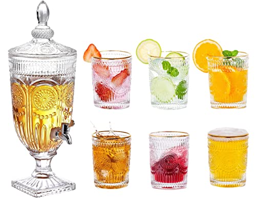 Image of bellemax Italian Premium Water and Juice Glasses Set of 6 and Jug Set Combo,(6 Pieces Glasses 300ML and 1 Water Juice Jug 3 Liter), Transparent, Glass and Jug Set