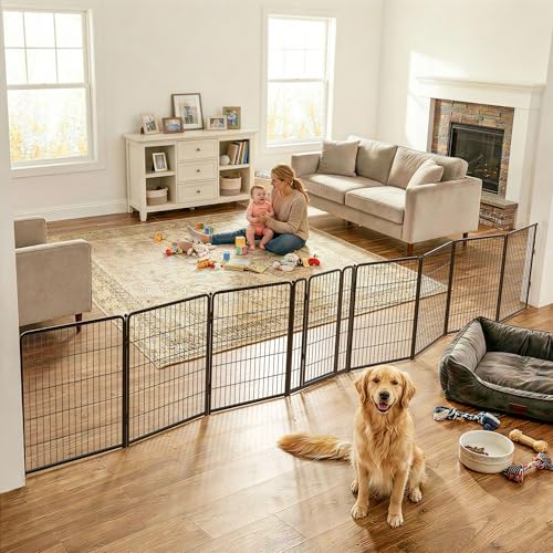 Image of FXW Dog Gate Extra Wide Designed for Indoor Use, Adjustable Width Up to 219-inch Wide (40" H 8 Wire Panels for Medium and Large Dogs), Black