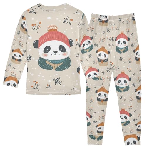Fustylead Happy Winter Cartoon Panda Pajamas Cotton Sleepover PJ Set Long Sleeve Lounge Wear2