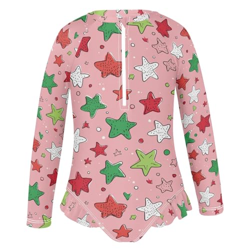 Star Pattern on Pink Girls Rash Guard Swimsuits Long Sleeve One Pieces Bathing Suit UPF 50+ Zipper Swimwear2