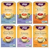 Yogi Tea Stress Relief & Herbal Tea Variety Pack - 16 Tea Bags per Pack (6 Packs) - Organic Herbal Tea Sampler - Includes Bedtime Tea, Kava Stress Relief Tea, Soothing Caramel Bedtime Tea & More