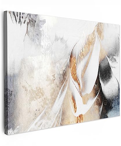 MuchoWow© Cuadros Salon Modernos 80x60 cm Adornos Pared Decorativos Dormitorio Lienzo Pinturas Quadro Decoración Lujo - Abstracto - Oro - Blanco