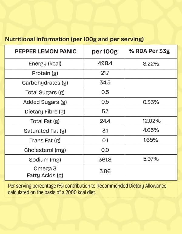 Image of Must Be Nuts Pepper Lemon Panic Mix | High in Omega 3 | Pack of 10 | Walnuts, pumpkin seeds, cashews, cranberries with lemon-pepper seasoning. Omega 3 rich. No added oil or MSG. 7g protein.