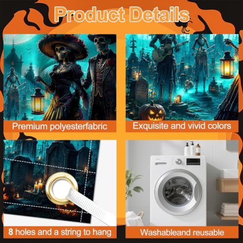Image of Halloween Garage Door Decorations 6 x 13 ft, Skeleton Grave Cover