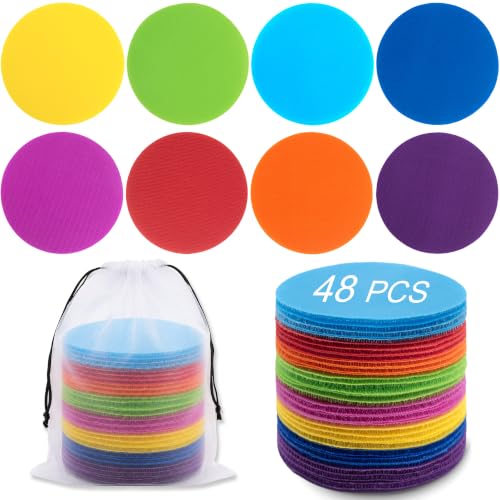 WNSIRVY 48 Pcs Carpet Spot Markers for Classroom 5 Inch Colorful Circle Carpet Dots 8 Colors Sitting Spots for Kids Reusable Hook and Loop Floor Spots for Circle Time Line Up & Group Activities
