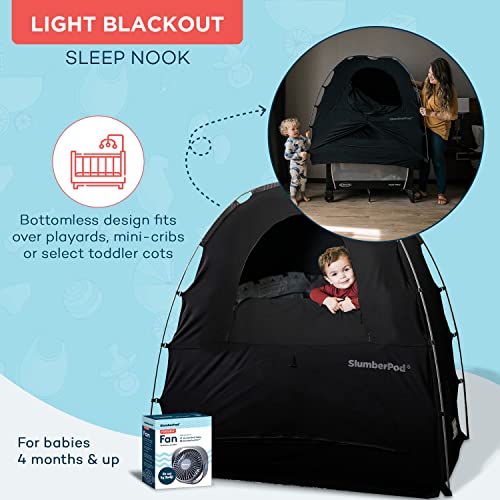 Slumberpod And Fan Combo Portable Privacy Pod Blackout Canopy Crib Cover, Sleeping Space For Age 4 Months And Up, Pack N Play Blackout Cover, Baby Travel Crib Canopy (Black/Grey) #TOP3