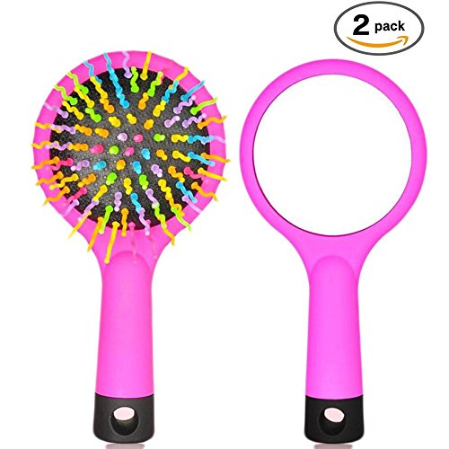 HOYOFO Detangling Hair Brush with Mirror Anti Static No Tangle & Pain Massage Brush for Kids and Adults Pack of 2