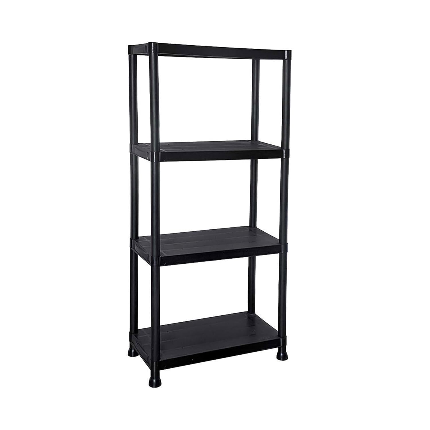 OptiProducts 4 Tier Plastic Shelving Unit – Heavy Duty Storage Shelves, Garage Racking Unit for Warehouse, Shed, Workshop & Home Organisation