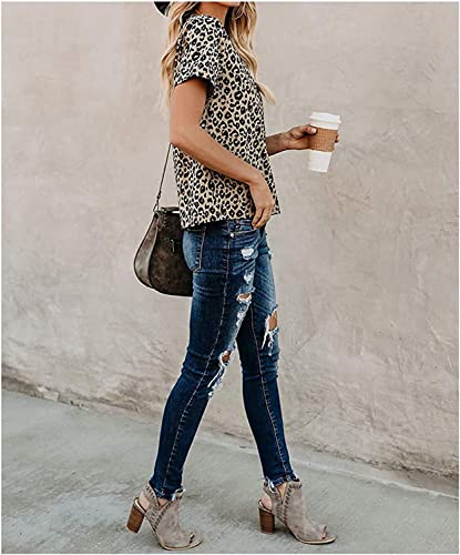Leopard Print Tops for Women Long Sleeve Crew Neck Patchwork T Shirt Blouse3