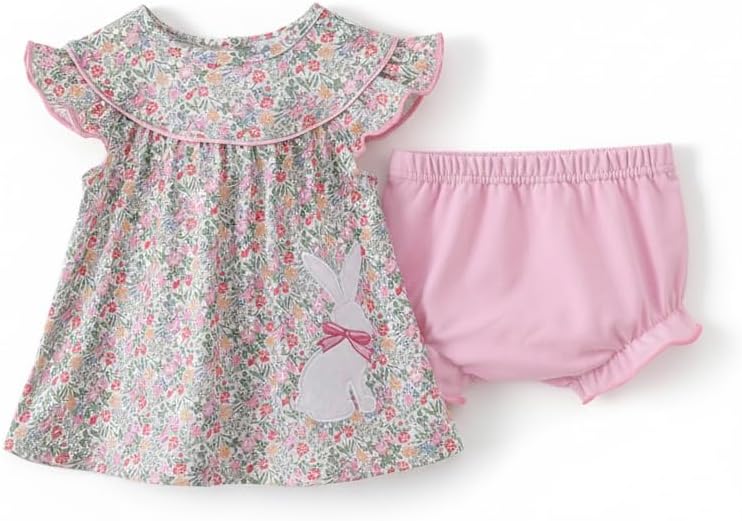 abby&evie Floral bunny applique ruffle bloomer set