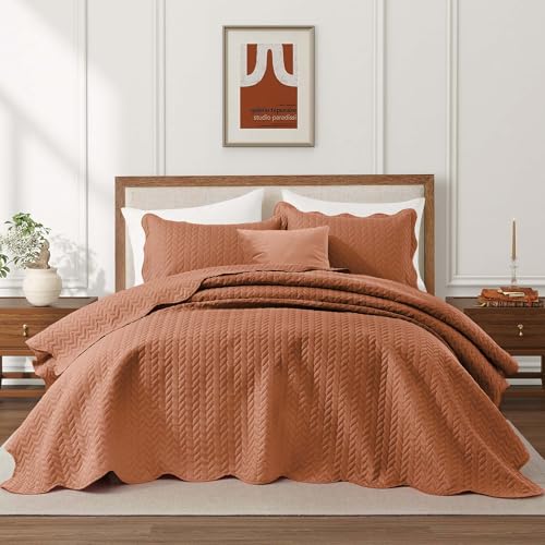 IR Imperial Rooms Twin Quilt Bedding Set (68” x 86”) - Bulk Pack of 10 Wholesale for Hotels, Guest Bedroom & Airbnbs - Lightweight Microfiber Reversible Embossed Quilts Bedspreads (Rust)