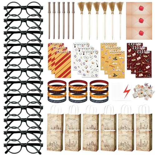HandTool 100pcs Wizard Party Favors Birthday Party Supplies Including Wizard Glasses Wand Pencils Lightning Tattoos Envelope card Magic Birthday Decorations Gifts Classroom Rewards for Kids
