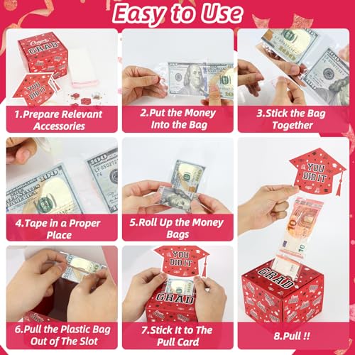Image of WenmthG 2026 Graduation Money Box for Cash Gift Pull - Graduation Gift - 100 Pack Surprise Box Explosion Gift - DIY Grad Card Box - Graduation Party Supplies - Congrats You Did It! - Red