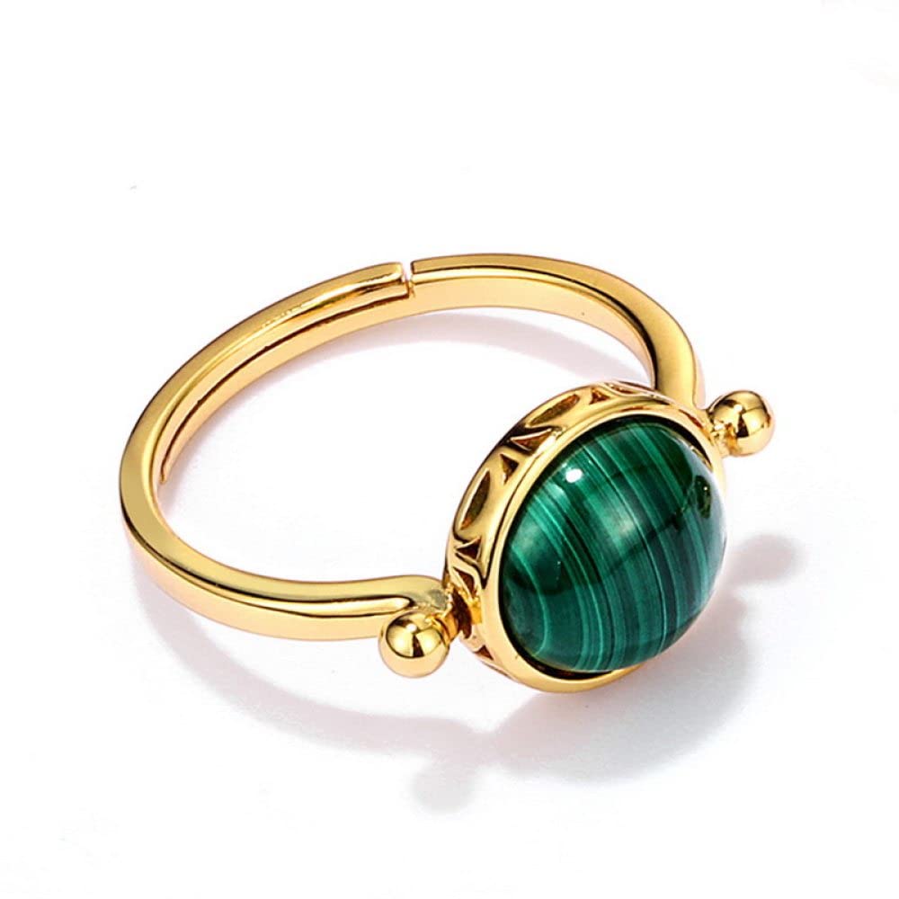 HGJH Anelli d'Argento,Anelli Regolabili per Donna Anelli Tondi in Argento Sterling 925 Malachite Placcato Oro Matrimonio 7 Anelli Chakra Anelli Promessi per Ragazze Signore