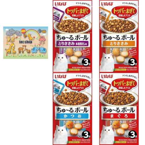 【4種類セット】猫 おやつ トッパーまぜて ちゅ?るボール まぐろ かつお とりささみ 本格カツオだし アソート 国産 無添加 TEC SHOPポケットティッシュ付き