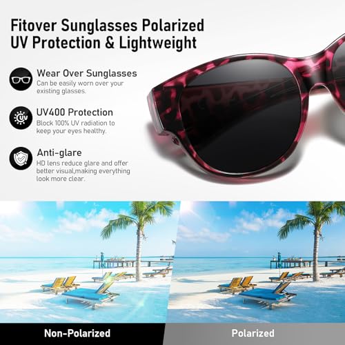 Image of HAOLOTA Fit Over Glasses Sunglasses for Women Polarized | Over Glasses Sun Glasses, UV400 Polarized Lens, Trendy Cat Eye Sunglasses, Lightweight and Flexible, Driving, Daily Use