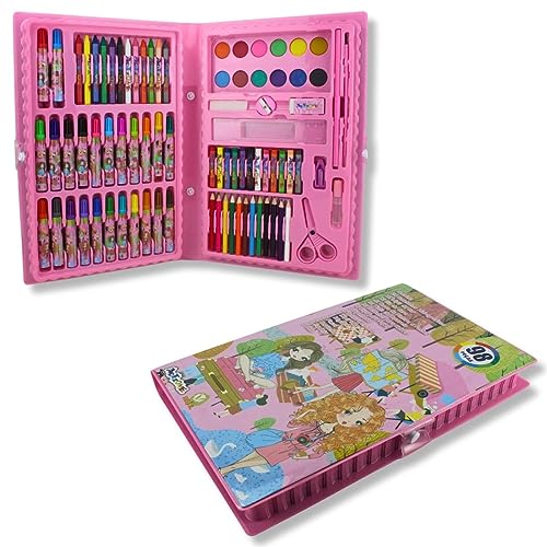 Maleta De Pintura Com 98 Peças Para Meninas Kit Escolar Rosa 98 Peças Estojo Maleta de Pintura para Desenhar