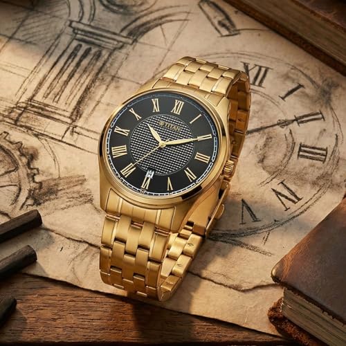Image of Titan Neo Roman Analog with Green Dial Carnation Gold Stainless Steel Strap Watch for Men - 10063YM01