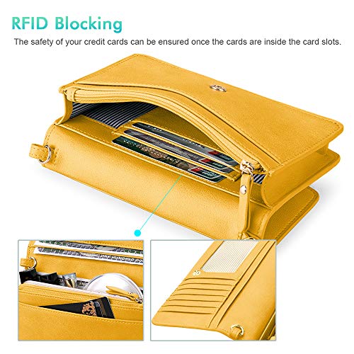 Image of nuoku Women Small Crossbody Bag Cellphone Purse Wallet with RFID Card Slots 2 Straps Wristlet