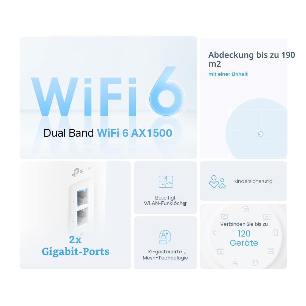 TP-Link Deco X10 Mesh WLAN Set (1 Pack), Wi-Fi 6 AX1500 Dual Band Repeater & Router, 2X Gigabit Ports, Zusatzeinheit, empfohlen für Häuser mit 1-2 Schlafzimmern, Umfassender Jugendschutz, WPA3