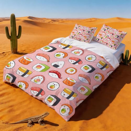 Housse de couette 140x200 beaux sushis parure de lit nourriture mignonne 1 personne - 3