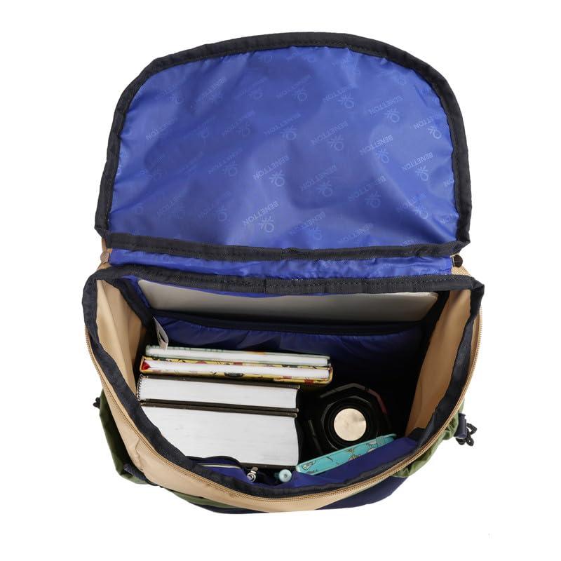 Image of United Colors of Benetton Cosmo 25L Backpack - Beige+Olive, Water-Resistant Drawstring Bag with Buckle Closure, Stylish & Casual Daypack