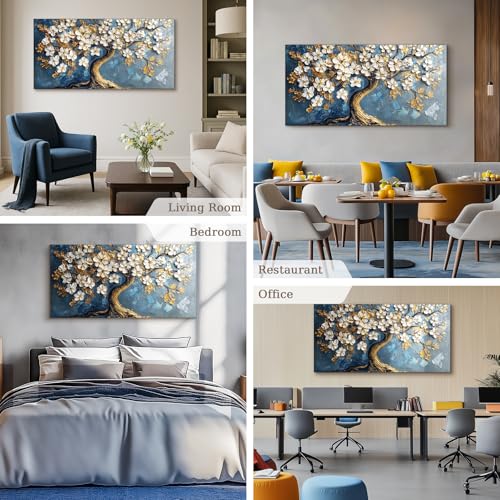 SERIMINO Gold Tree of Life Large Wall Art, Abstract Tree Oil Painting Art Prints, Cherry Blossom Flower Canvas Art Wall Decor, Modern Aesthetic Wall Pictures for Living Room Bedroom Office 24"X48"