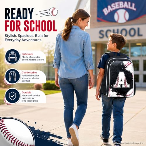 Image of gxtvo 3PCS Boys Baseball Backpack, 17 inch Kids Letter Bookbag with Lunch Box, Water Resistant Middle Elementary School Bag - Baseball A