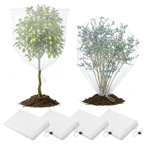 6pcs 4ft x 5ft Insect Bird Netting for Garden - Ultra-Fine Blueberry Bush Netting Cover with Drawstring for Garden Protection Flower Tomato Plant Protectors from Animals