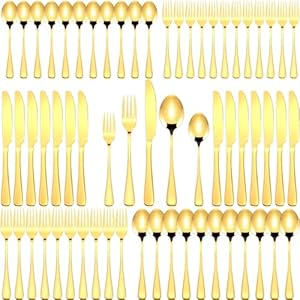 500 Pcs Stainless Steel Flatware Set Service for 100 Guest, Cutlery Utensil Set, Include Fork Knife Spoon for Guest Dinner Home Graduation Wedding Holiday Halloween Christmas Party(Gold)