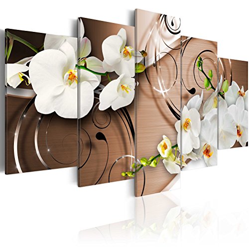 murando - Cuadro en Lienzo Orquidea 200x100 cm Impresión de 5 Piezas Material Tejido no Tejido Impresión Artística Imagen Gráfica Decoracion de Pared Naturaleza Abstracto Flores b-A-0069-b-n