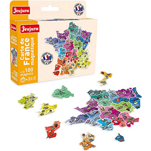 Jeujura - 8973-Tableau en Bois-Carte de France Magnetique, petit, Marron