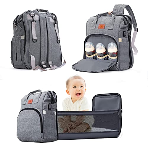 Image of Diaper Backpack Multifunction Travel Back Pack Large Capacity Baby Changing Bags for Toddlers With Insulated Pockets Grey