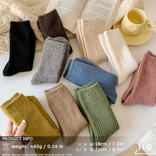 Image of IIG 5 Pairs Women's Vintage Style Thick Wool Warm Winter Crew Socks