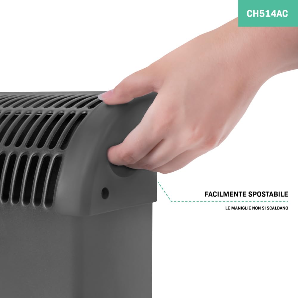 VONROC Riscaldatore elettrico | Stufa elettrica | Termoconvettore 2000W | Con 3 impostazioni e funzione turbo Nero