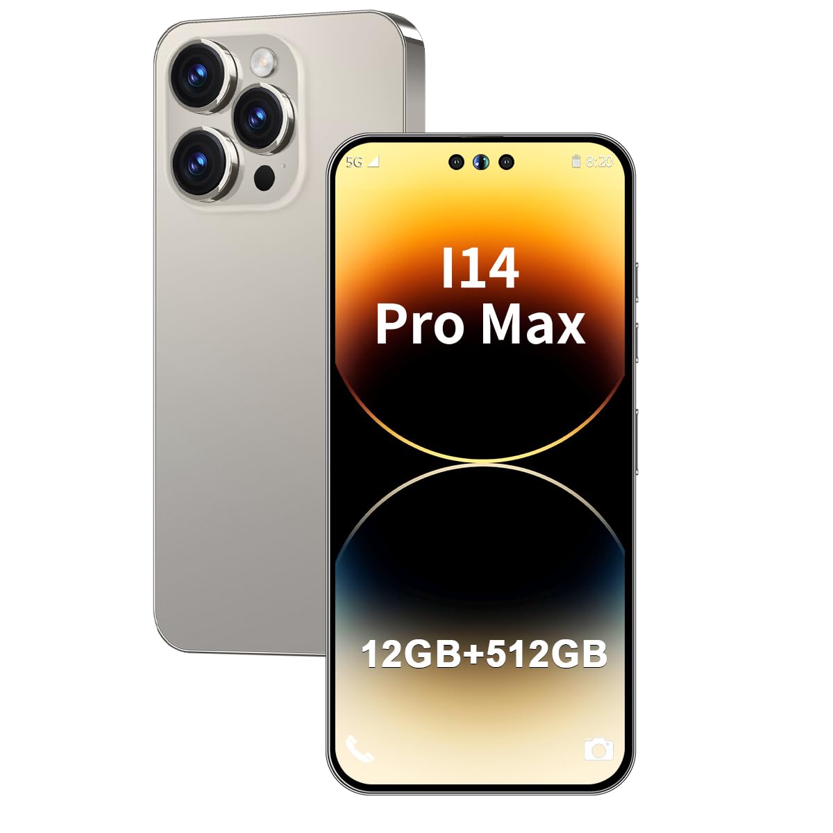 I14 ProMax Unlocked Android Phone 8-core Smartphone 12GB+512GB Cell Phone 24MP+50MP Camera Pixels 6800mAh Battery for Extended Standby 6.7inch HD Screen Unlocked Phone 5G Dual SIM (Space Gray)