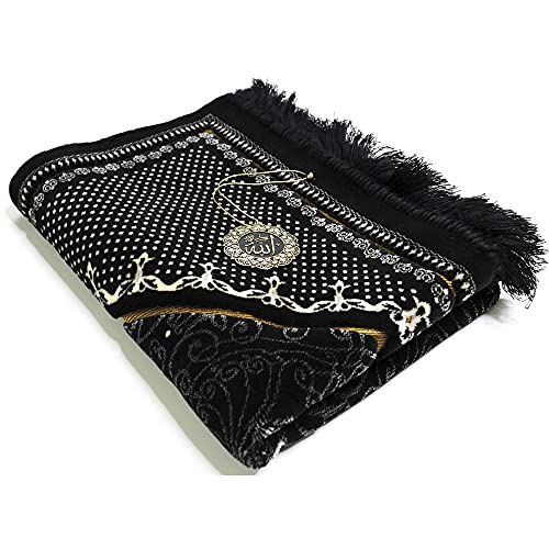 Modefa-Turkish-Islamic-Velvet-Prayer-Rug-Thick-Wide-Soft-Carpet-for-Men-Women-Large-Muslim-Salah-Mat-Ramadan-Eid-Gift-with-Car-Hanger-Double-Plush-Topkapi-Black