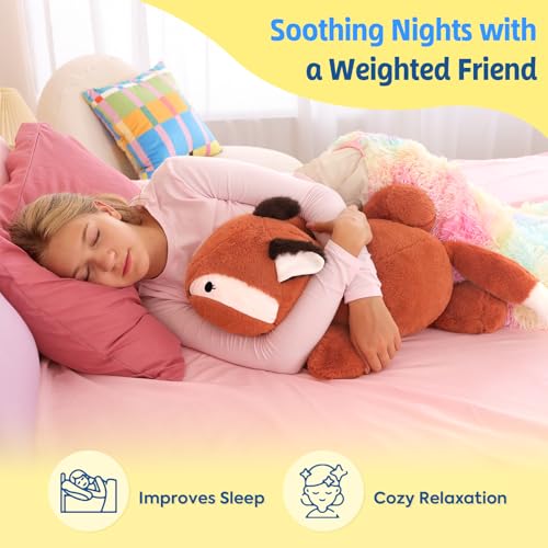 shownicer Gewichtstiere Fuchs 2,2 KG Gewichtetes Kuscheltier Fuchs Stofftier Großes Plüschtier XXL Fuchs Plüsch Kissen Spielzeug Geschenk für Erwachsene Kinder 3+ Jahre (Fuchs, 65cm)