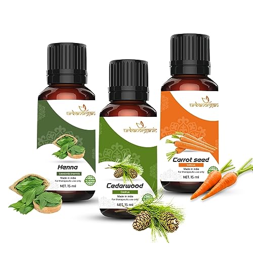 Image of Pure Combo Of 3 Essential oil For Hair & Skin Natural Therapeutic Grade & Undiluted Oil 15ML (Henna-Cedarwood-Carrotseed)