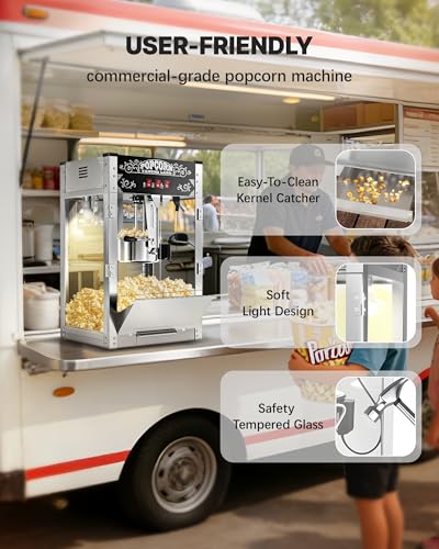 Image of 16 Oz Commercial Popcorn Machine, Large Countertop Popcorn Maker, 1440 W, Movie Theater Tabletop Pop Corn Machine with 3-Switch Control & Steel Frame Tempered Glass Doors, Black