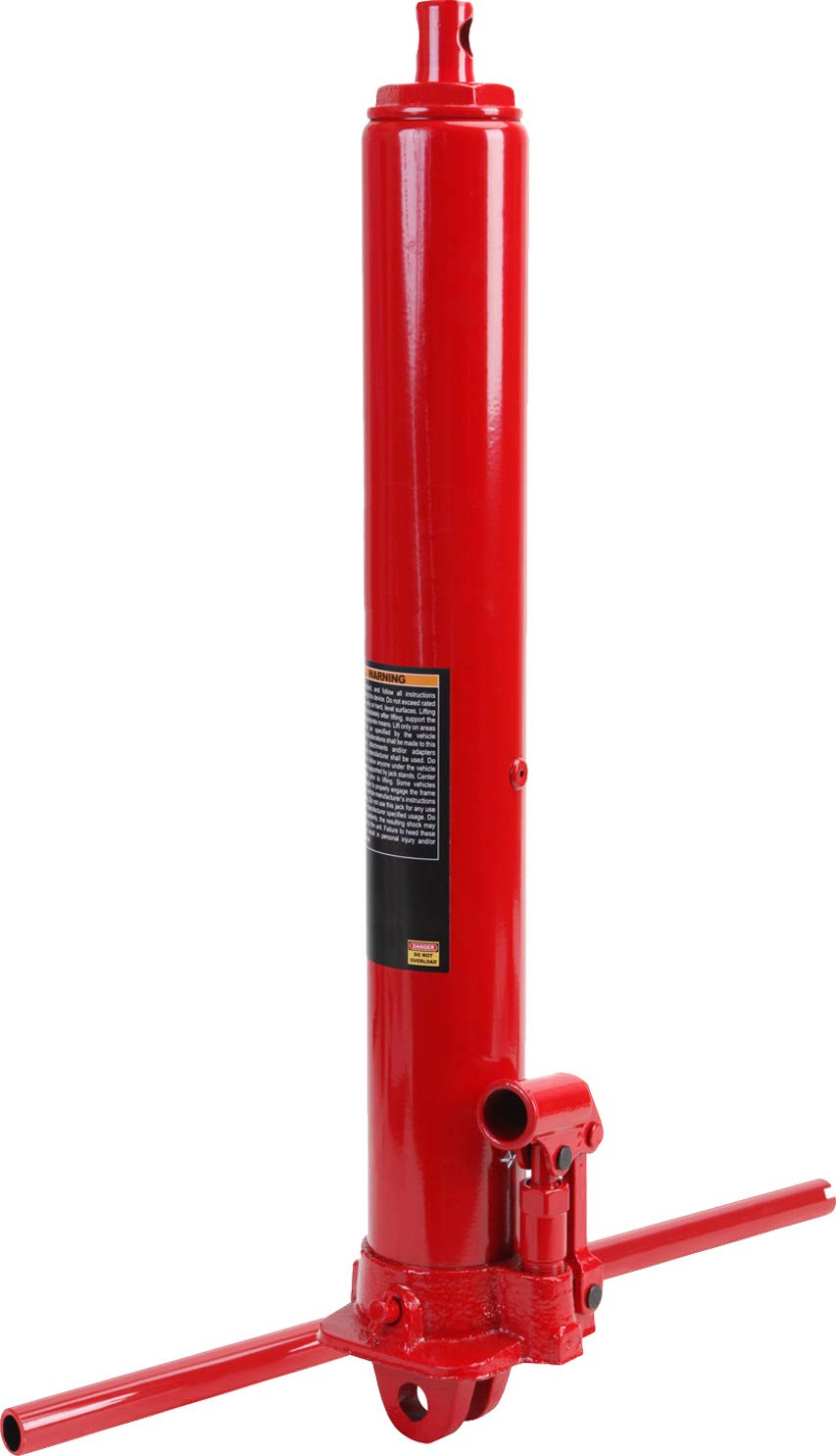 BIG RED 3 Ton Hydraulic Long Ram Jack with Single Piston Pump and Clevis Base (Fits: Garage/Shop Cranes, Engine Hoists, and More) w/Handle, Red, A41417R