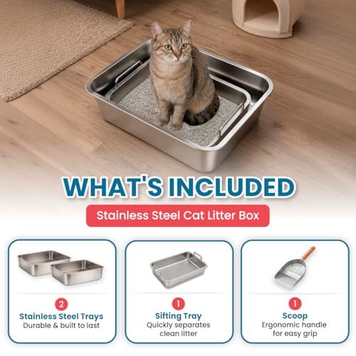 Arenero para gato de acero inoxidable mediano 4 piezas miniatura 3