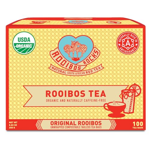 Rooibos Rocks Herbal Tea Bags - Naturally Sweet Red Rooibos Tea Organic for Children & Pregnant Women - Low Tannin, Gluten-Free and Caffeine Free Bags - Sustainably and Ethically Farmed - 100 Count