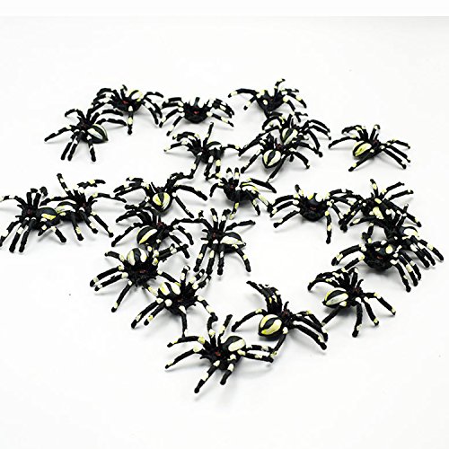 knowing 20pcs Araña Negra de Plástico,Halloween Party Decorations Props Juguete para niños, Horror Espeluznante Espeluznante Espeluznante crawly rocía la Fiesta, Negro